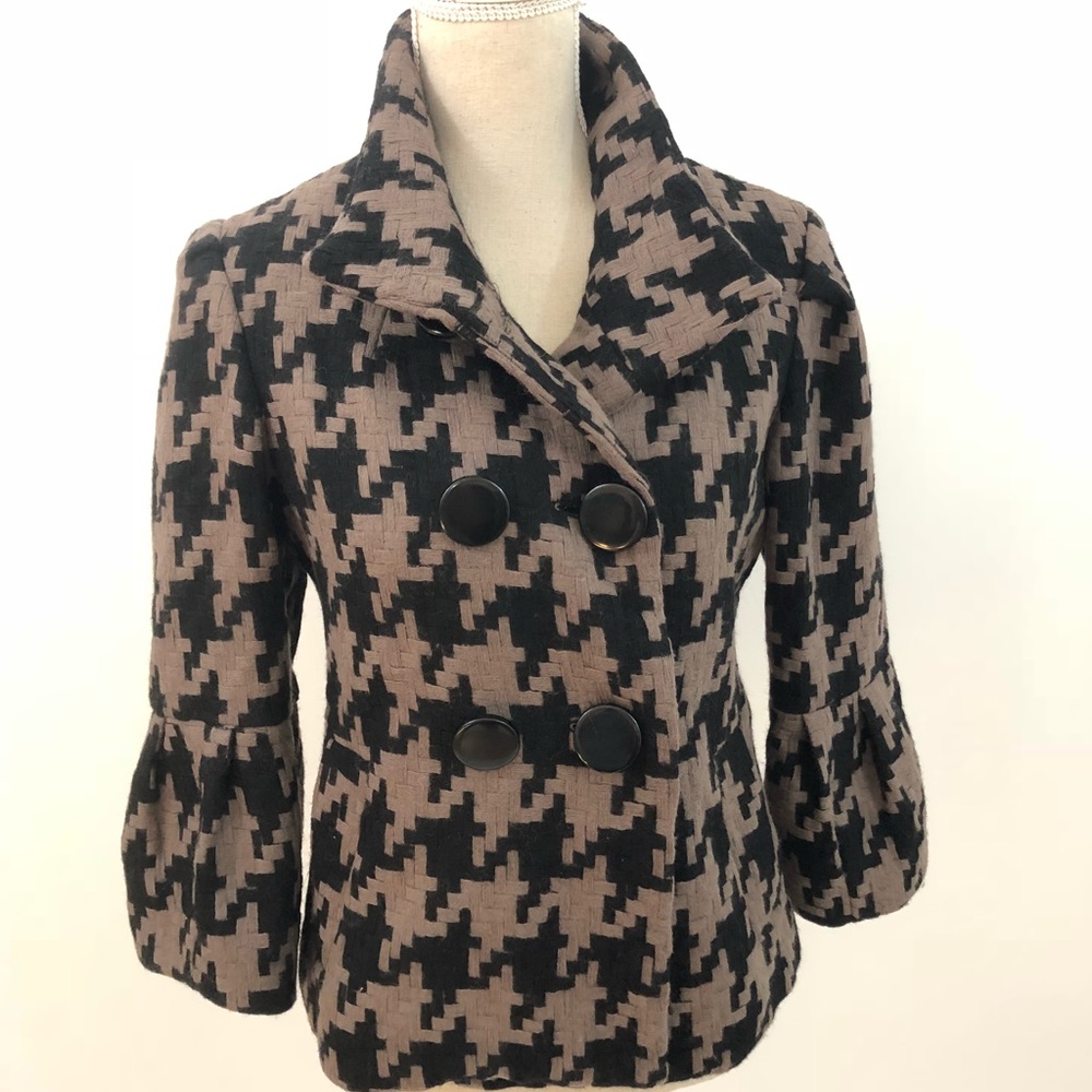 MAC & JAC Brown Black Cropped Houndstooth Jacket